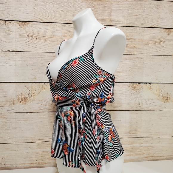 NWT One Clothing Striped Floral Spaghetti Strap Blouse XS - Picture 2 of 8